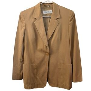Max Mara Women's Beige Cotton Blazer Made in Italy Single Button Size 8 Preppy